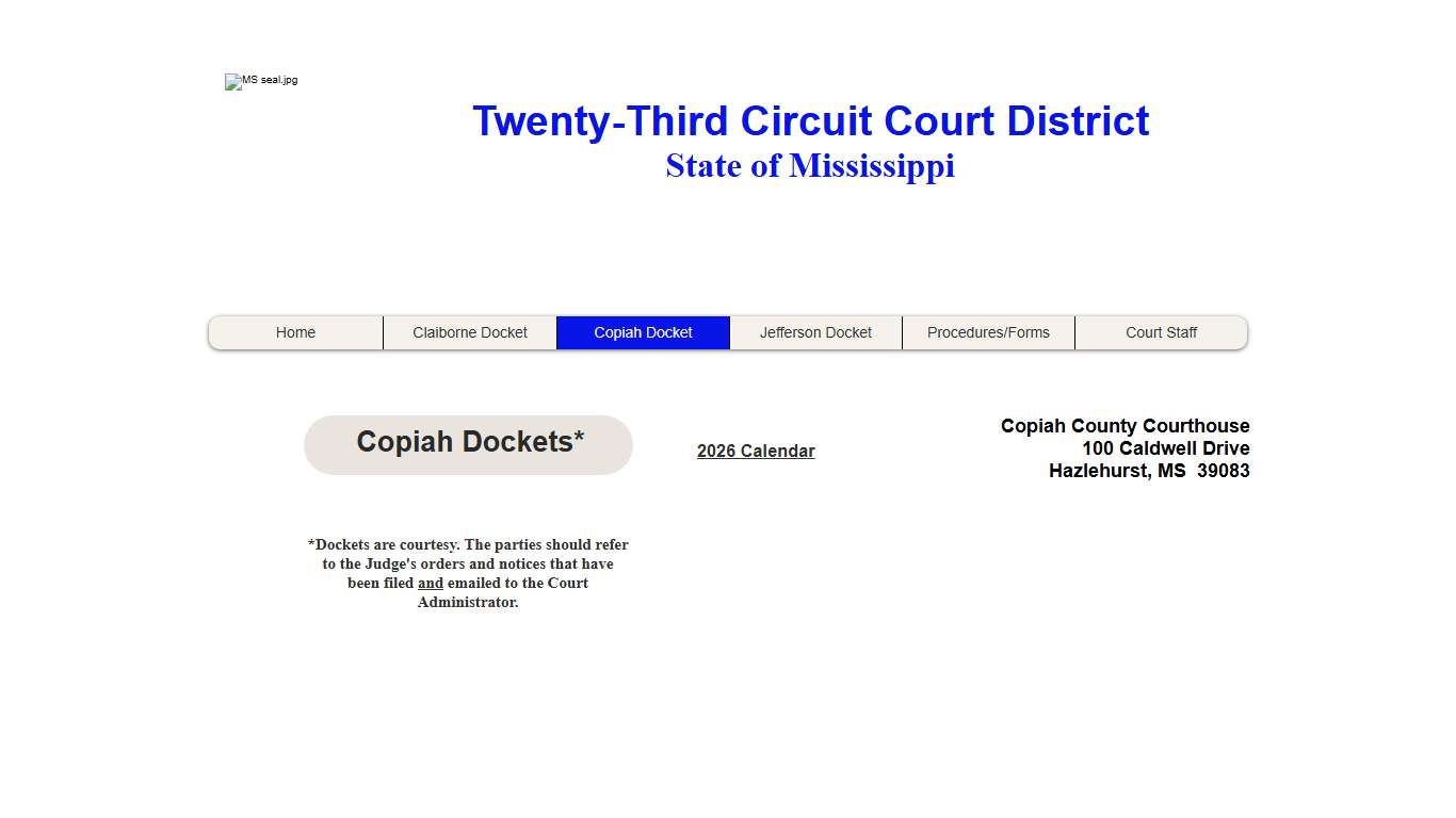 Copiah Docket 22nd Circuit Court