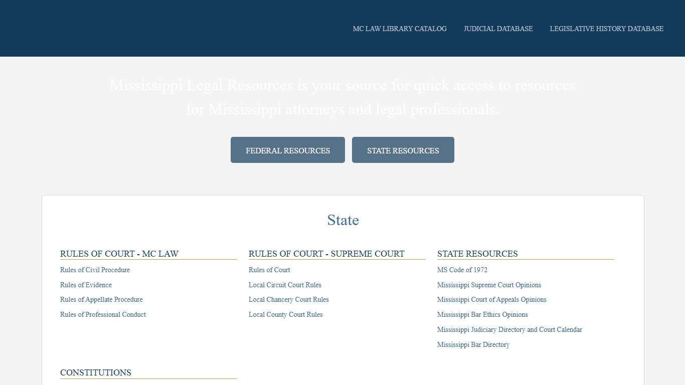 Mississippi Legal Resources MC Law
